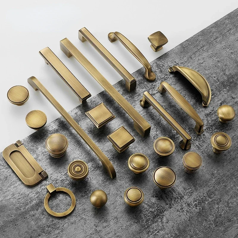 Nordic Vintage Brass Furniture Handles Bronze Cabinet Knobs and Handles Kitchen Hardware Cabinet Pulls Home Accessories