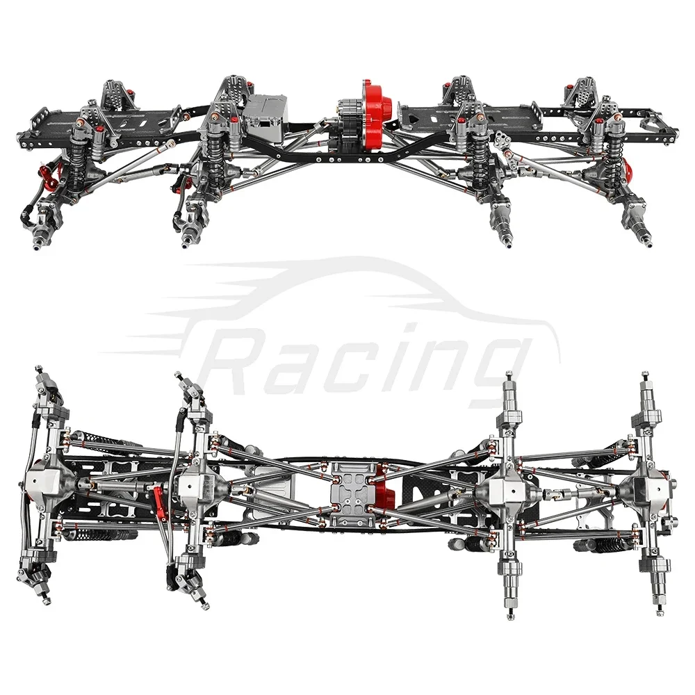Marco de chasis de coche teledirigido 8x8 mejorado de aleación de Metal DIY con 2 ejes de Portal de dirección delantera caja de cambios para coche trepador de control remoto Axial SCX10 1/10
