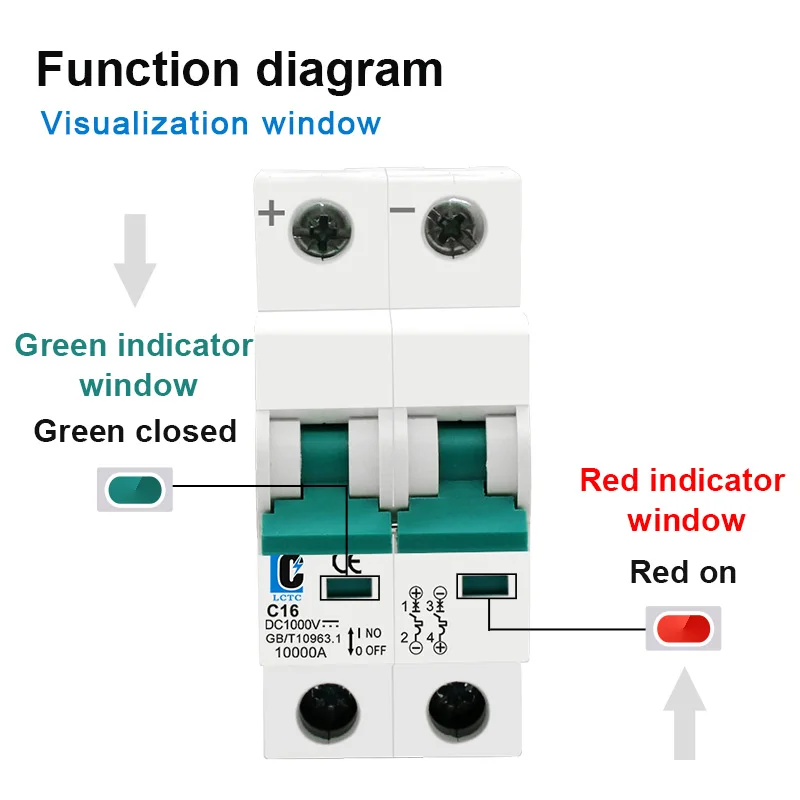 LCTC 2P DC 1000V Solar Mini Circuit Breaker 6A 10A 16A 20A 25A 32A 40A 50A 63A For PV System Photovoltaic Automatic Switch