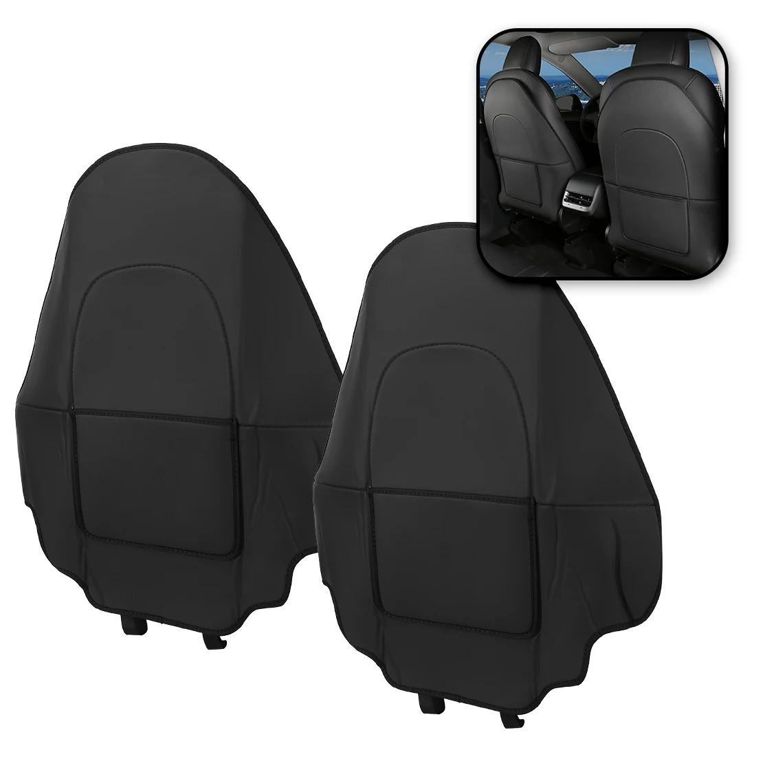 2pcs Car Black PU Leather Seat Back Protector Child Anti Kick Pad Mat fit for Tesla Model 3 Y 2020-2023