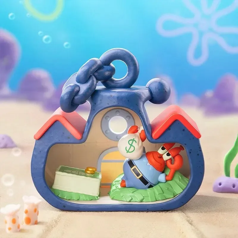 Pop mart bob esponja calças quadradas carnaval aniversário série cena define caixa cega caixa mistério kawaii ornamento estatuetas decoração de casa