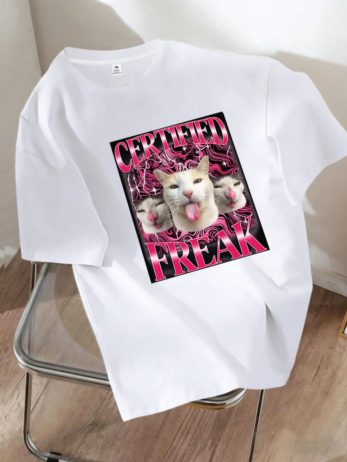 

[YJ01425] Модная женская футболка с принтом кошки, больших размеров, с круглым вырезом, летняя, повседневная, с коротким рукавом, стильная и универсальная