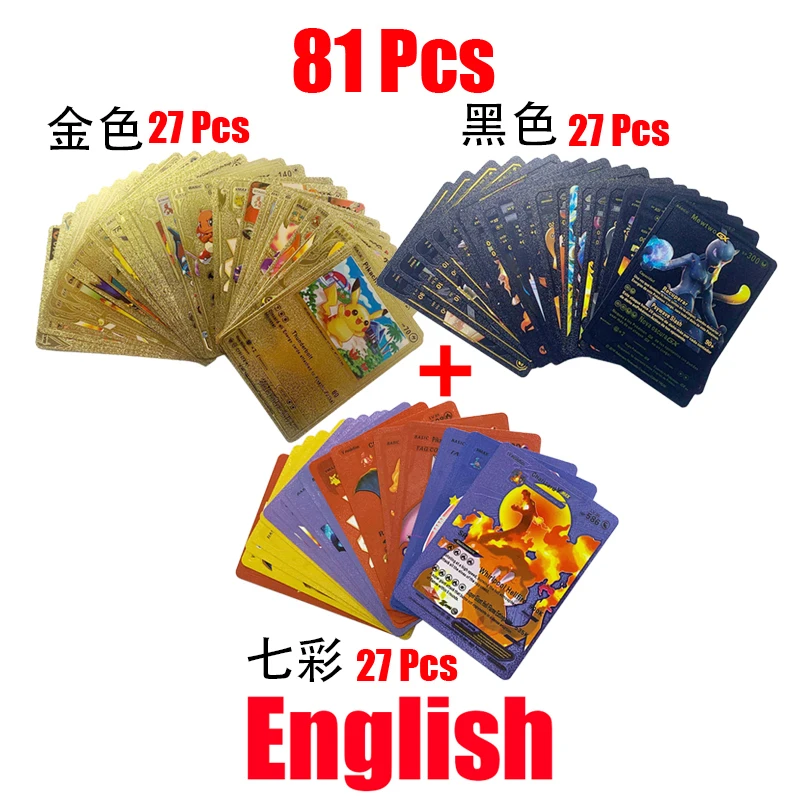 81-15 Stuks Pokemon Kaarten Goud Zilver Vmax GX Card Collection Battle Trainer Kaart Spaans Engels Frans Kind speelgoed Kerstcadeaus