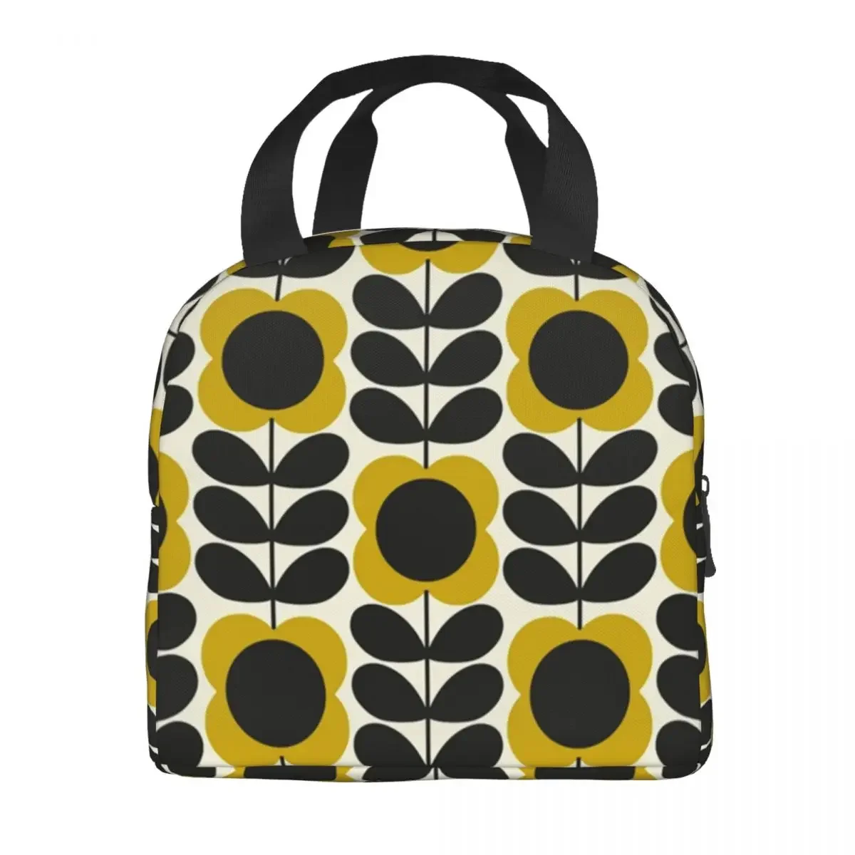 Sac fourre-tout isotherme à tige de fleur d'été pour femme, boîte à lunch isotherme réutilisable géométrique scandinave, boîte à lunch thermique pour aliments