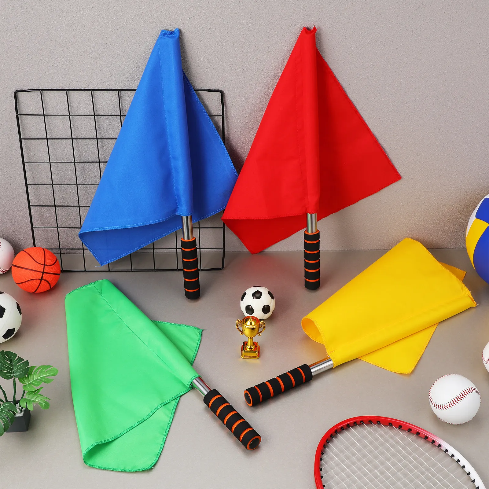 

4Pcs Conducting Referee Flags Flags for Racing Soccer Competition Hand Waving Fan Cheering Flag Signal Flag