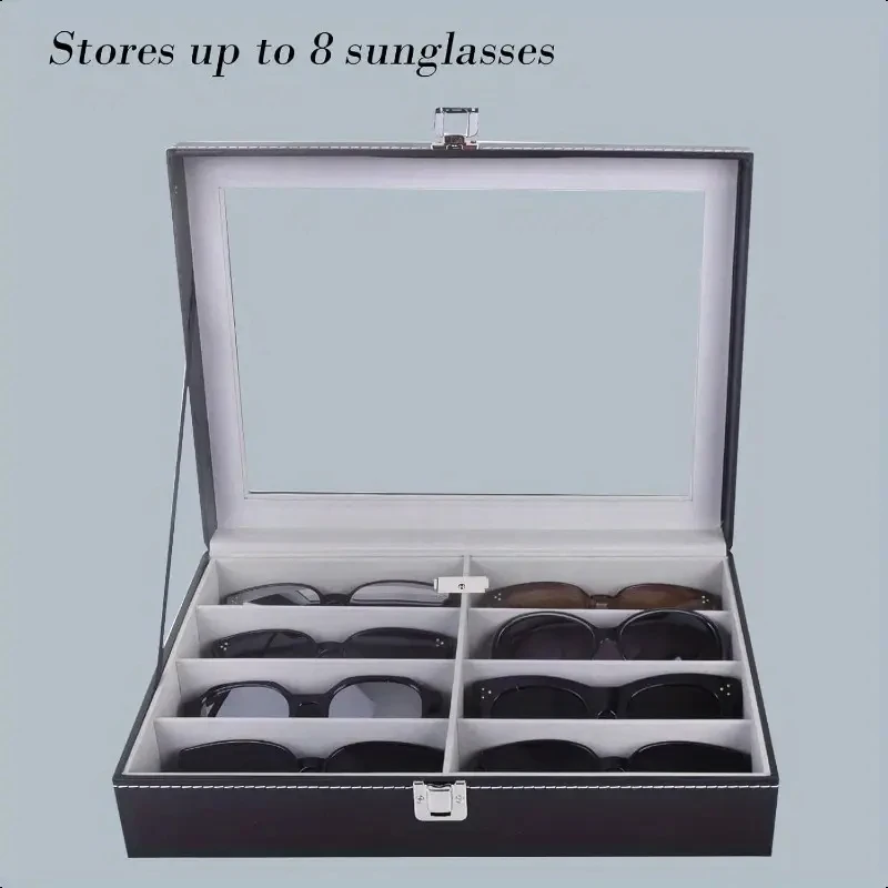 

Fashionable Leather Eyeglass Storage Box 8 Compartments Sun Glasses Display Case High Quality Sunglasses Case Wholesale