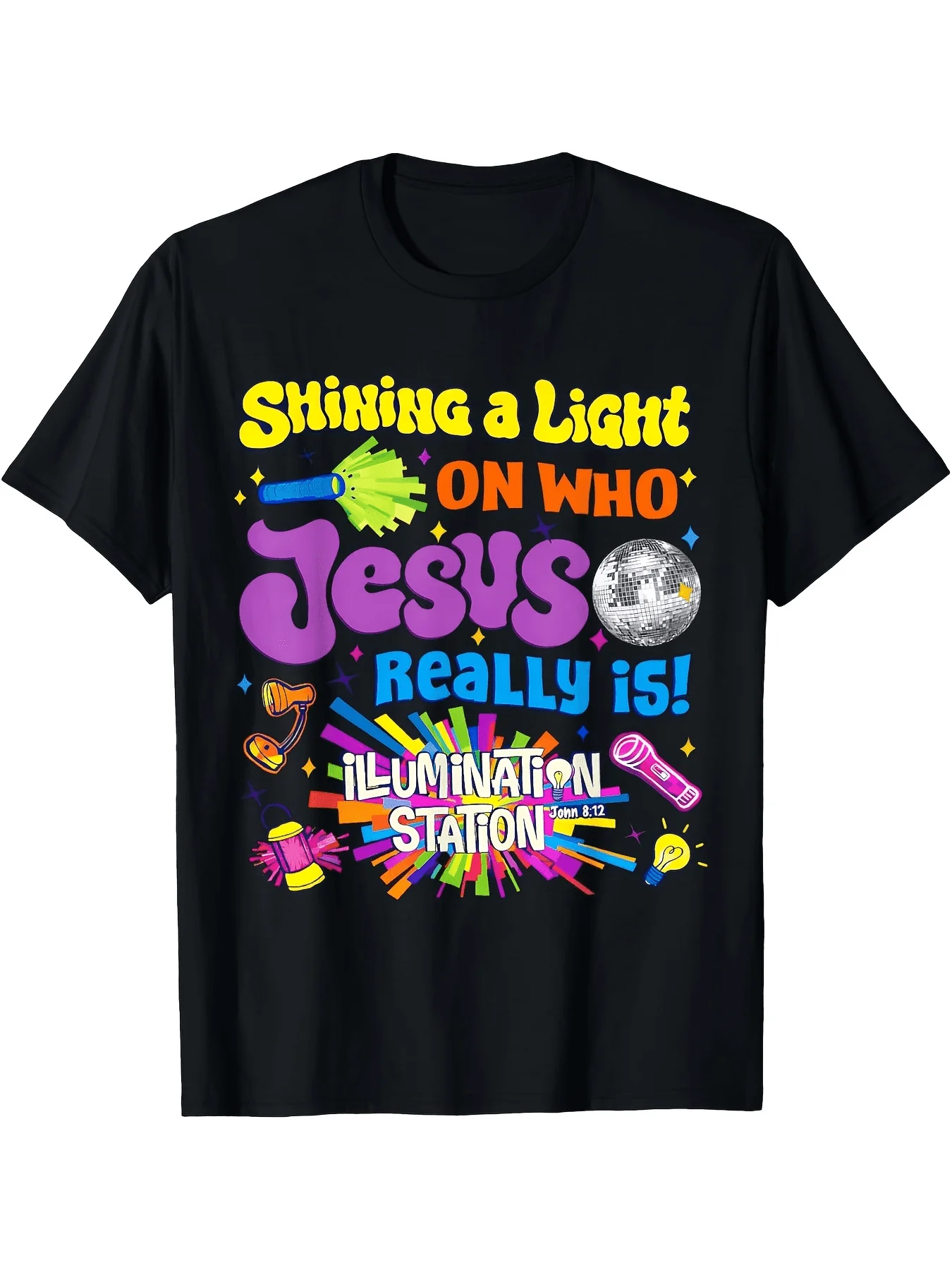 Lighting Station Vbs 2026 Holiday Bible School Men's T-Shirt Casual Short Sleeve Crew Neck Shirt Ultra Soft Summer Short Sleeve T-Shirt Graduation Season Father's Day Gift Mother's Day Men's Gift W