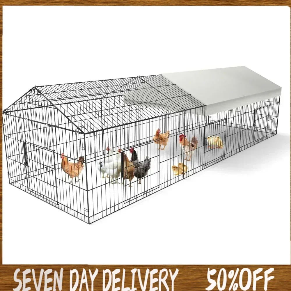 

Chicken Coop 130” X 40” with Waterproof Cover Outside Portable Chicken Cage Enclosure for Small Animal Hen Duck Rabbit