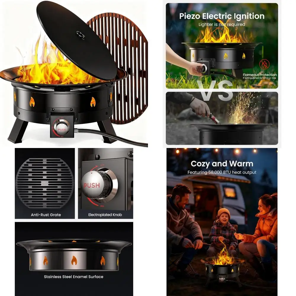 

24-дюймовая большая пропановая костра с грилем, складными ножками, крючками для шлангов, держателем бака и крышкой