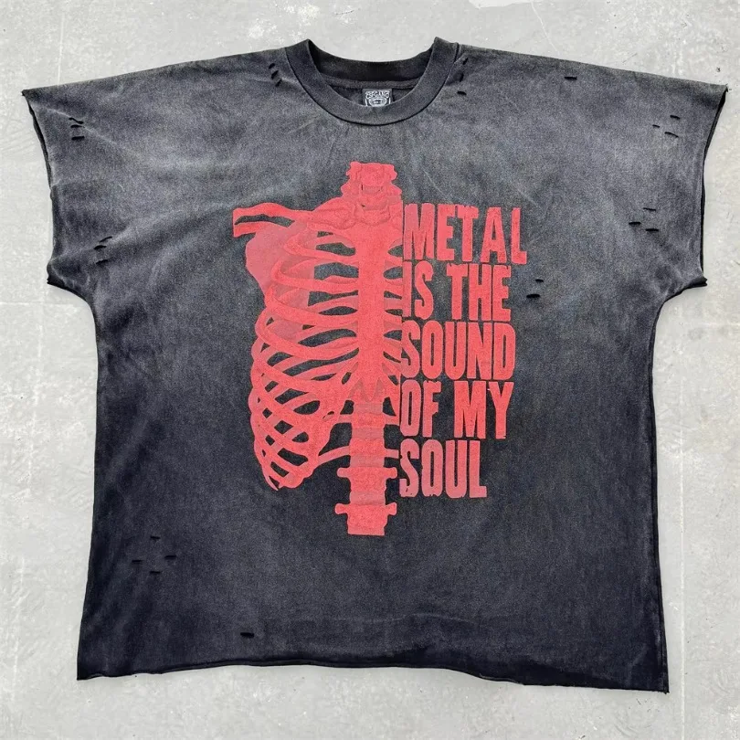 نوعية جيدة سانت ميتال هو صوت روحي أزياء تي شيرت الرجال القديس النساء غسلها المحملة خمر تي شيرت