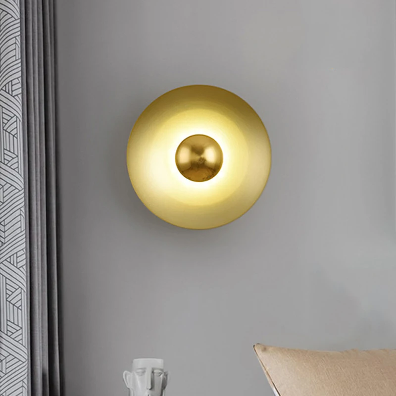 

Korean Macaroon Frisbee Wall Lamp Children Bedroom Living Dining Room Golden Decor Light Led 10W Nordic Aisle Bedside Sconce