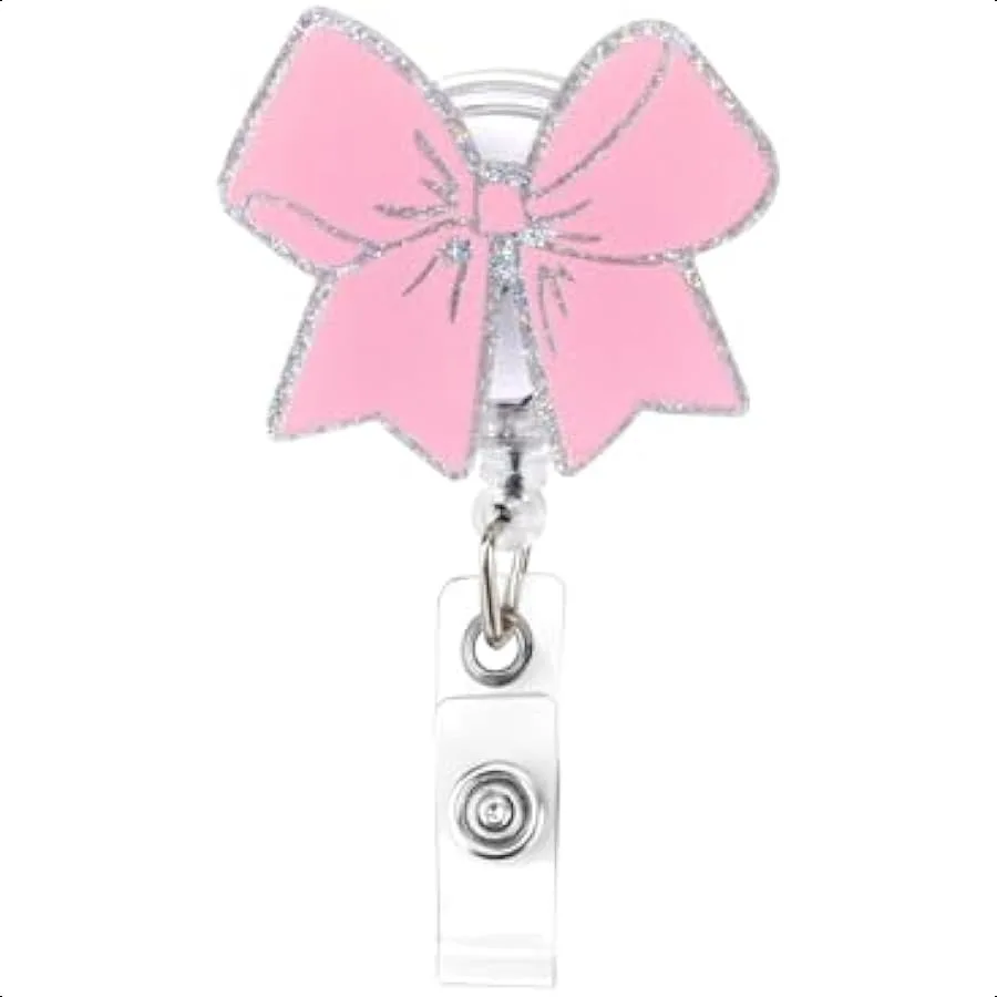 

Pink Bow Badge Reel Acrylic Retractable Badge Reel Student ID Tag Clip Cute Bow Badge Holder for ID Card Badge Alligator Clips