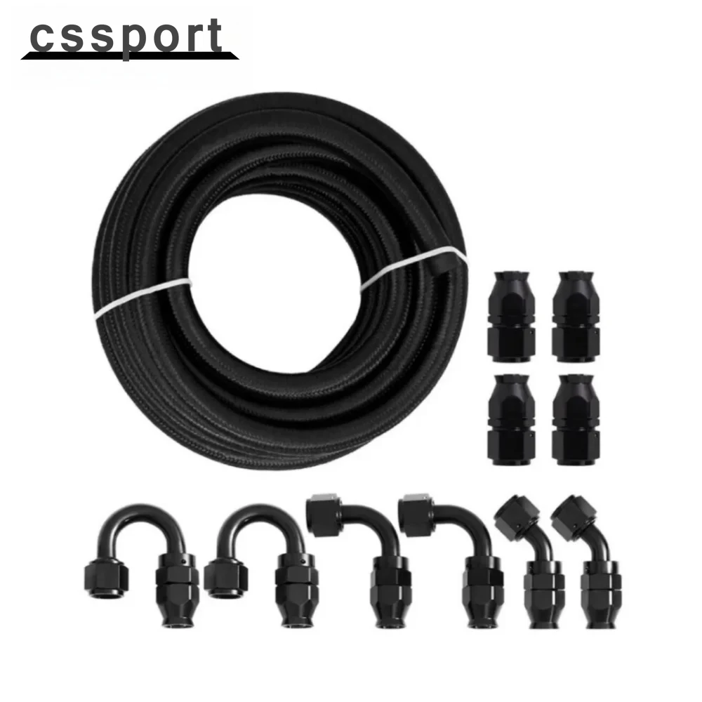 

High Quality 10FT AN12 Nylon Braided PTFE Fuel Line Kit with 10pcs 0° 45° 90° 180° Fittings Hose For Lubricants Coolants Black