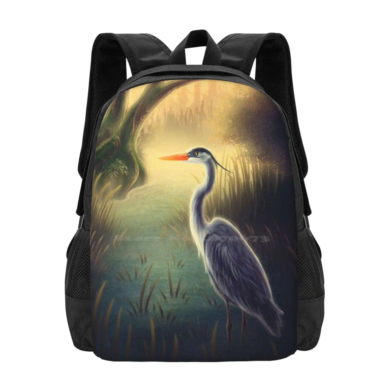 Great Blue Heron 3D Print Design Backpack Student Bag Birds Animals Nature Great Blue Heron