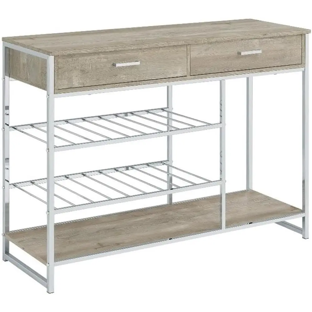 

Modern Dual-Tone Metal Bar Cabinet in Chrome and Gray Finish