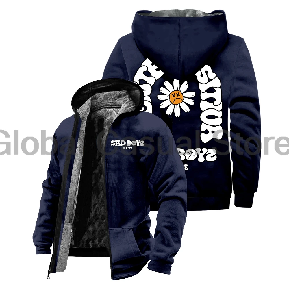 Veste à Capuche avec Fermeture Éclair pour Homme et Femme, Parkas Unisexe à Manches sulf, Streetwear, Manteau d'Hiver, Junior H Mente Positiva Sad Boyz Merch