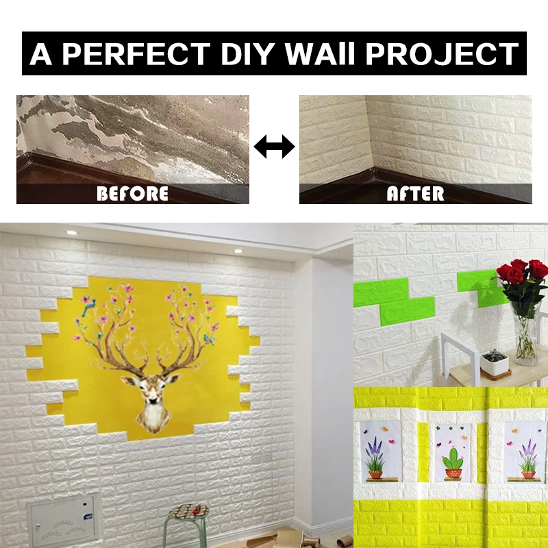 70cm*100cm 3D Wall Sticker Imitation Brick Bedroom Home Decor Waterproof Self-adhesive DIY Wallpaper for Living Room