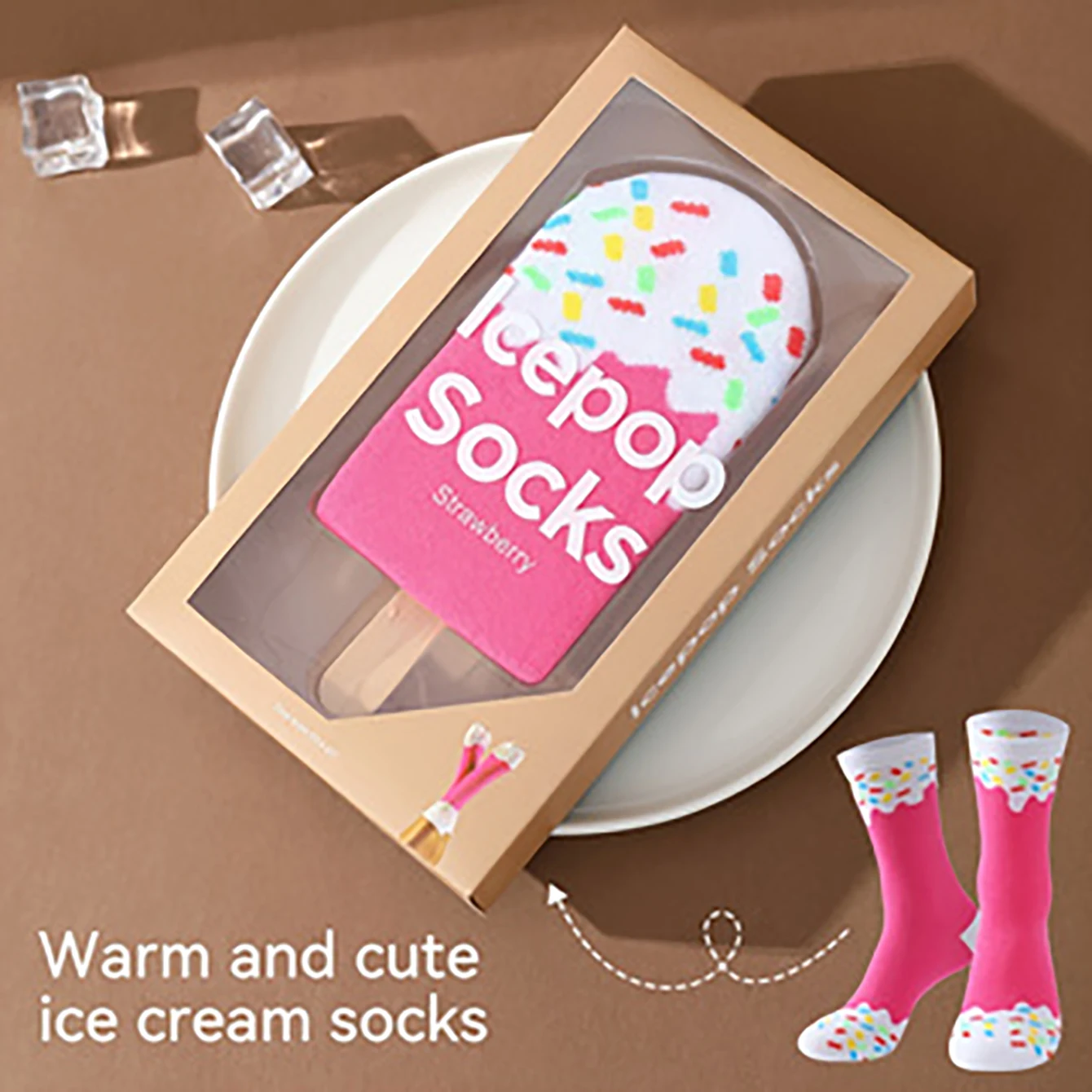 A pair of unique and colorful ice cream patterns for men and women, gift socks for friends on Halloween, all season collection