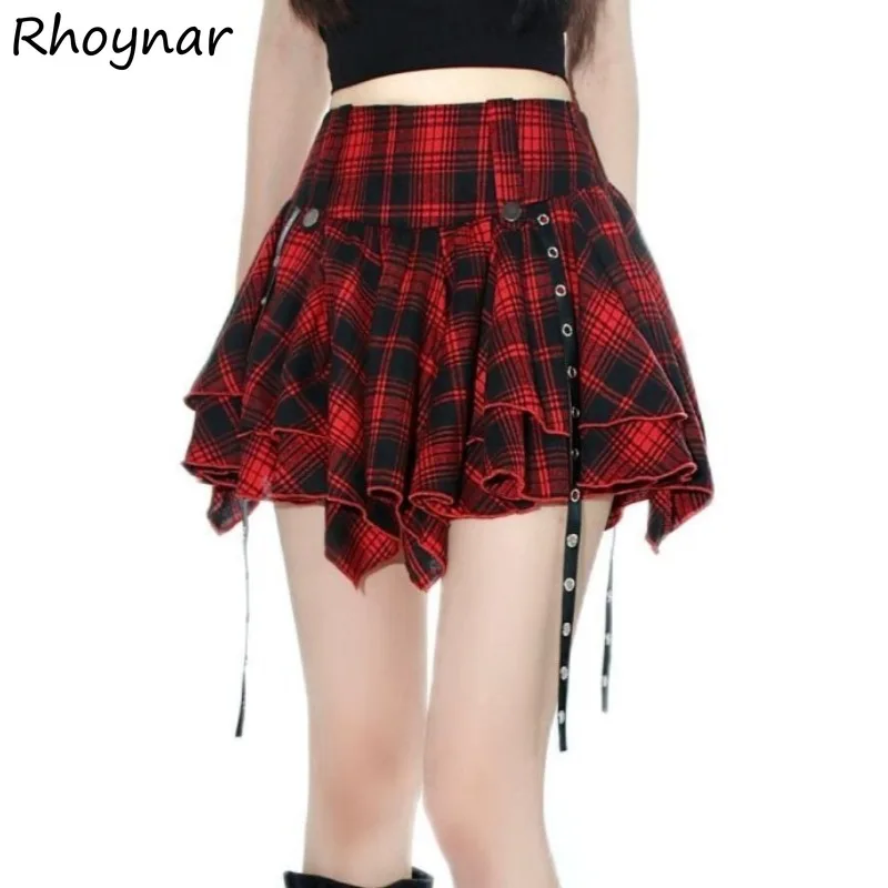 

Irregular Cake Skirts Women Summer Cothic Pleated Plaid High Waist Design Fashion Leisure Korean Style Streetwear Popular Y2k