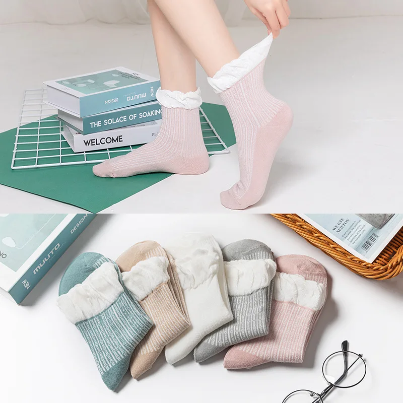 Calcetines de algodón para primavera y otoño, medias de tubo medio, transpirables, absorbentes del sudor, 5/10 pares