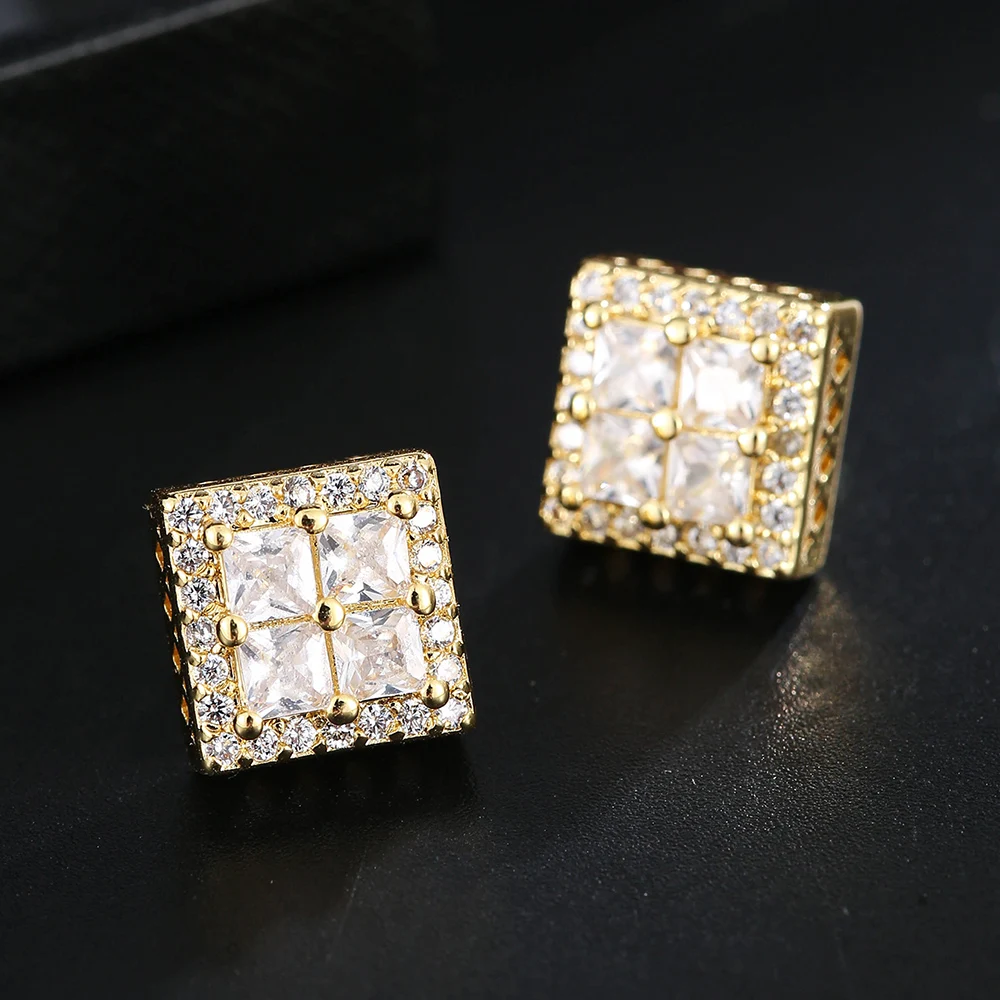 Emmaya Rock Hip Hop Iced Out Stud Earring for Men Male Ice Studded Zircon Gold Color Piercing Ear Accessories Hiphop Trend Jewel