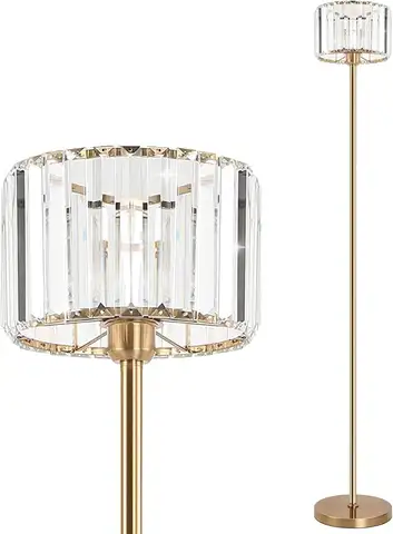 Modern Gold Crystal Floor Lamp with Foot Switch, Brass Finish, E26 Bulb (Max 60W), Ideal for Living Room, Bedroom, Office, or Ca