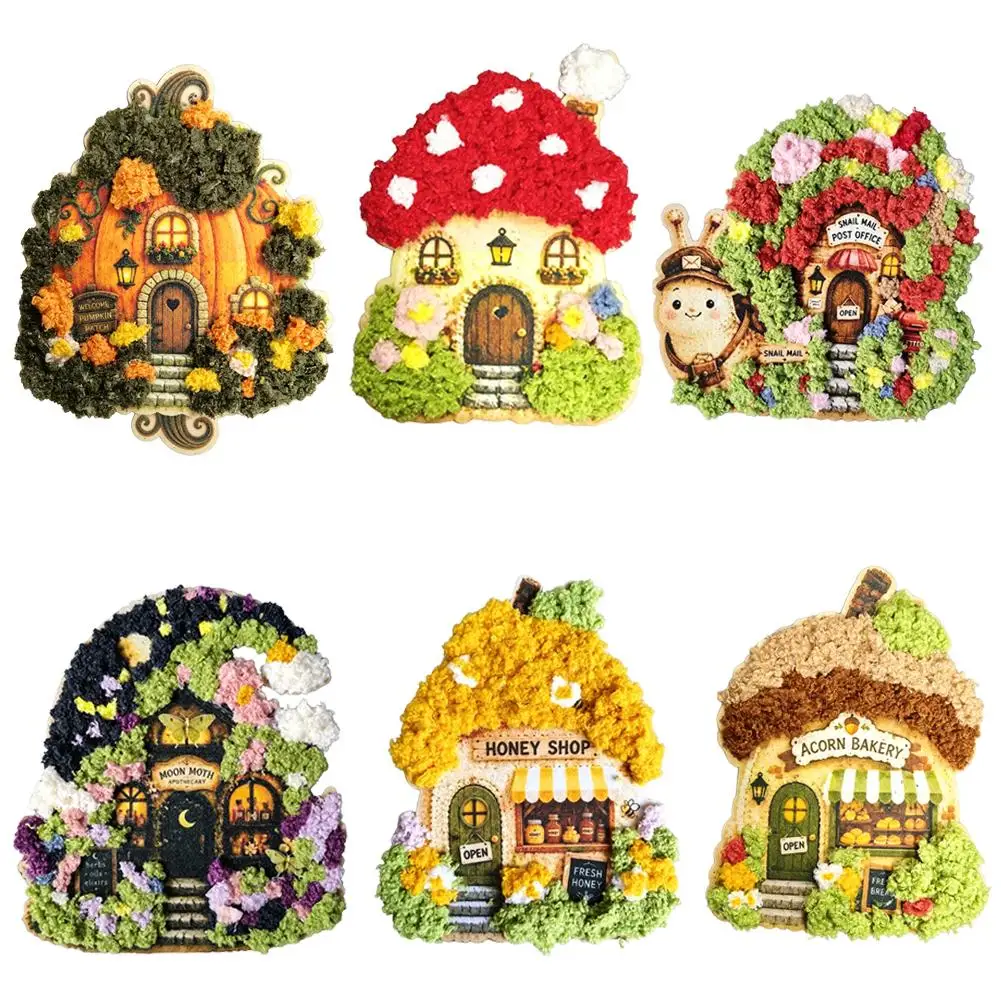 3D Fabric Poke Poke Art Project Set Whimsical Village Art Kit Mushroom Cottage Moon Moth Family DIY  Craft Set Handmade Textile