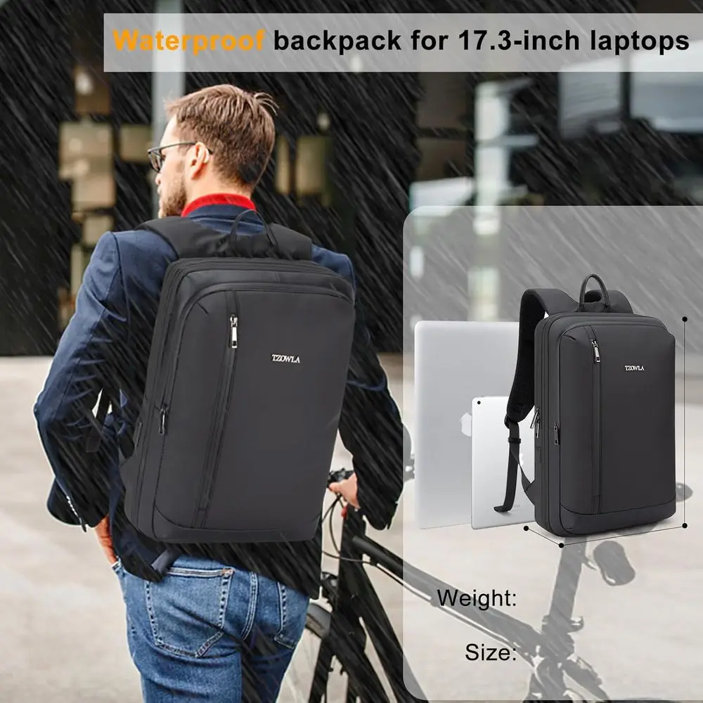 Mochila Expandible para Portátil Tzowla Busin, para Hombre, Profesional, Delgada, Impermeable, para Viajes/Trabajo/Oficina/Universidad, con USB/Tipo C