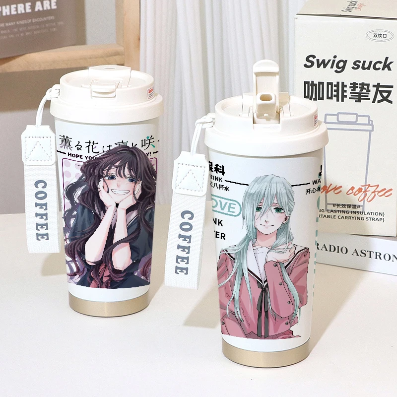 

Aromatic flower sturdy blooming pattern insulated cup for couples large capacity double drinking cup with Instagram aesthetic