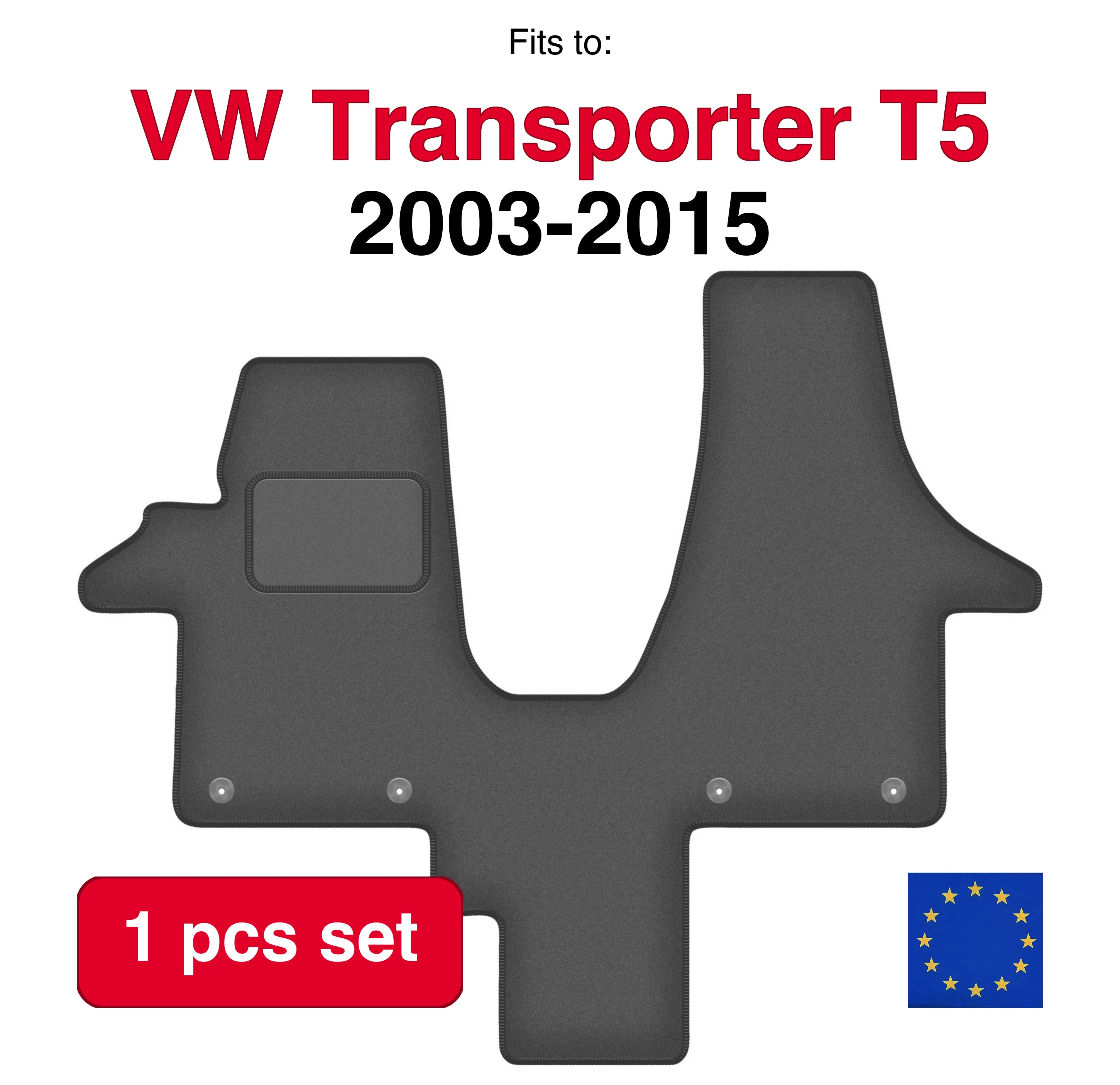 Tapis de voiture en velours pour VW Transporter T5 Caravelle 2OS (2003-2015) -graphite (1 pièce)