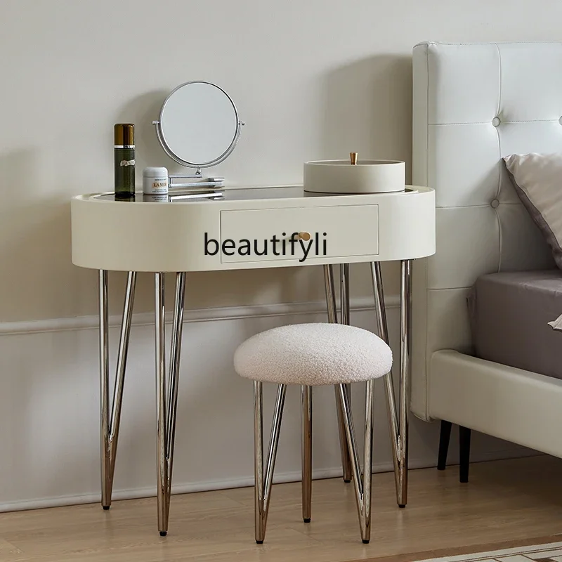 

zzqTempered Glass Dressing Table Makeup Mirror Bedroom Storage Small Table Advanced Light Luxury and Simplicity Modern