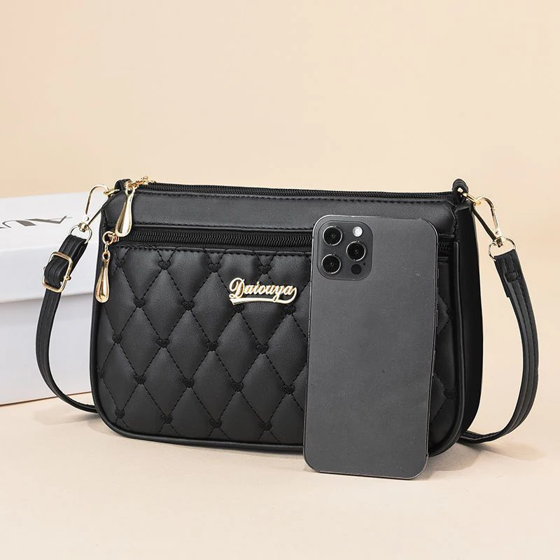 Bolsas Crossbody de couro PU para mulheres, bolsa de ombro com zíper, grande capacidade, linha bordada, bolsa e bolsas pequenas, nova moda