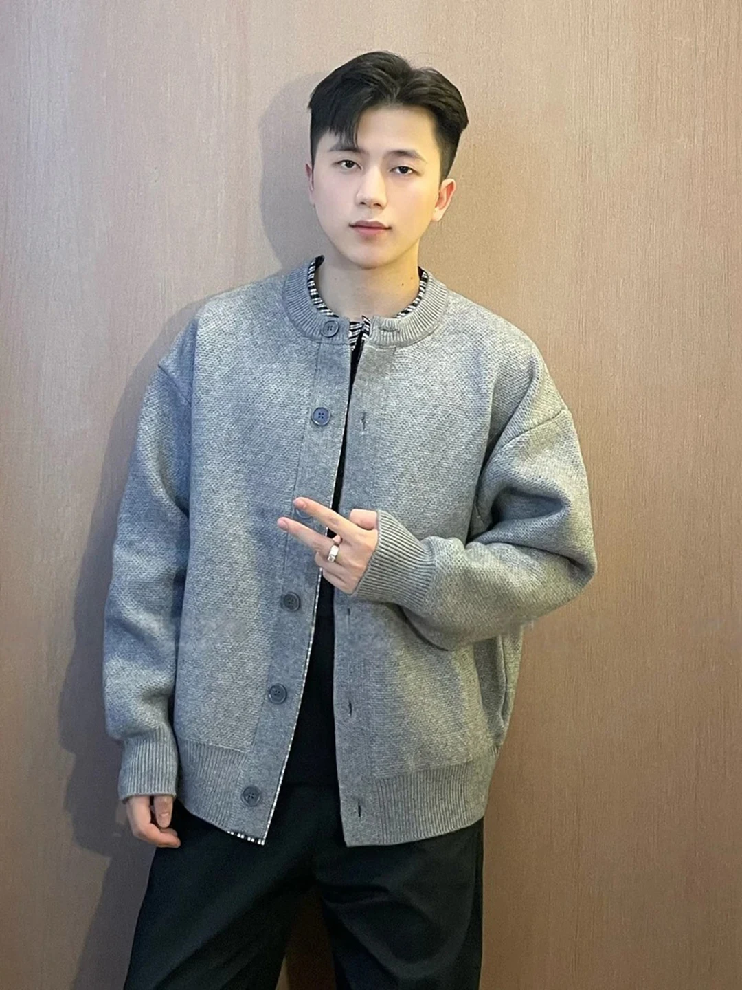 

Lazy American Sle Knitted Sweater Coat Men's Early Autumn Cleanfit Old Money Sle Baseball Collar Loose Fit Outerwear