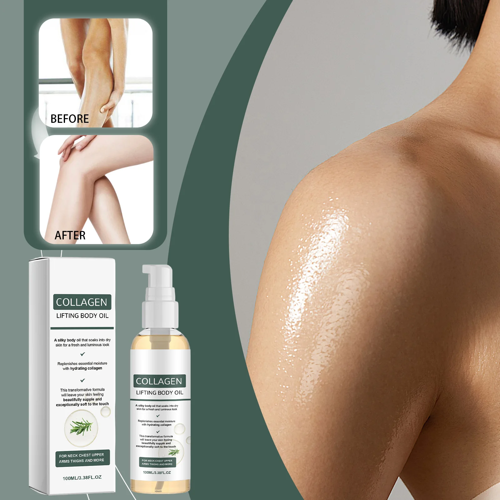 100ml Collagen Lifting Body Oil Skin Tightening for Sagging Skin Rosemary Neck Chest Upper Arms Thighs Anti Aging Firming Oil