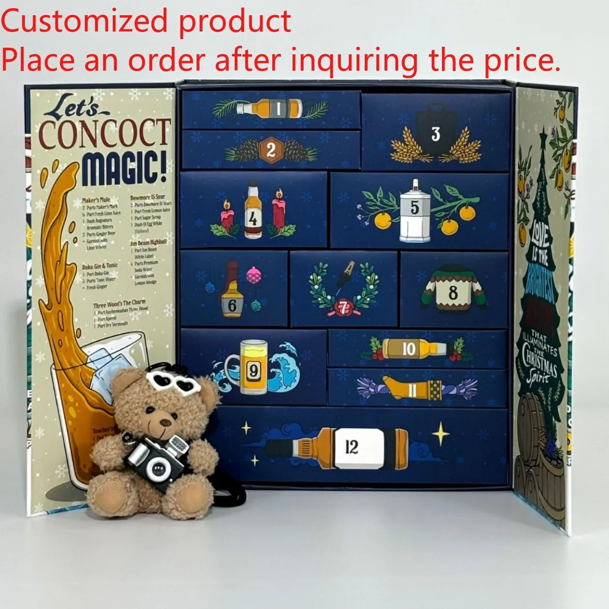 

Производство подсказки товаров Картонная двойная дверь Магнитная рождественская 12-дневная упаковочная коробка для адвент-календаря