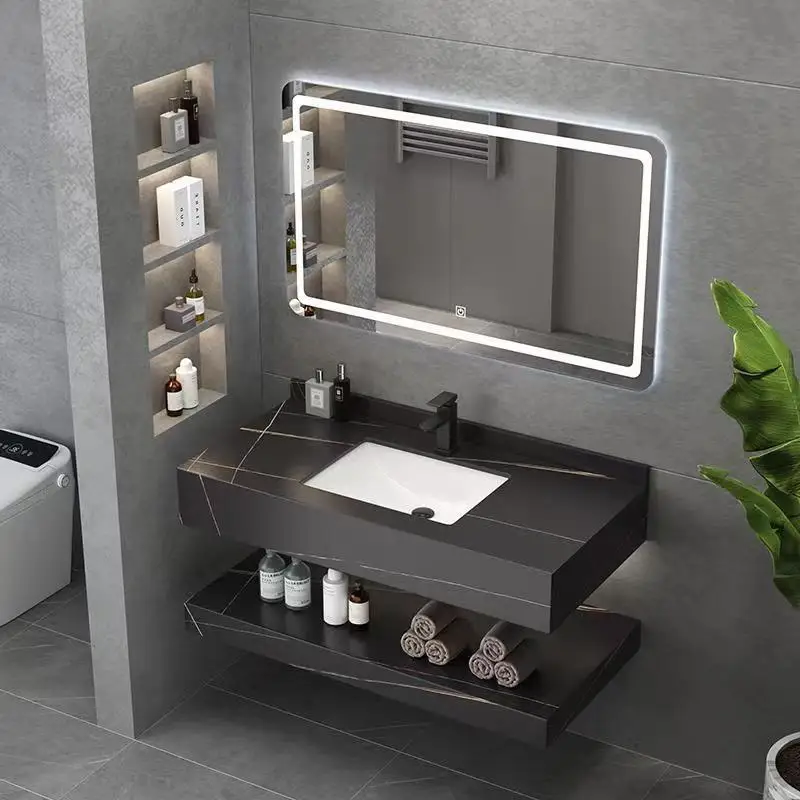 

Hotel Public Bathroom Double-layered Rock Connection Ceramic Bathroom Cabinets Integrated Basin Mobili Da Bagno Furniture