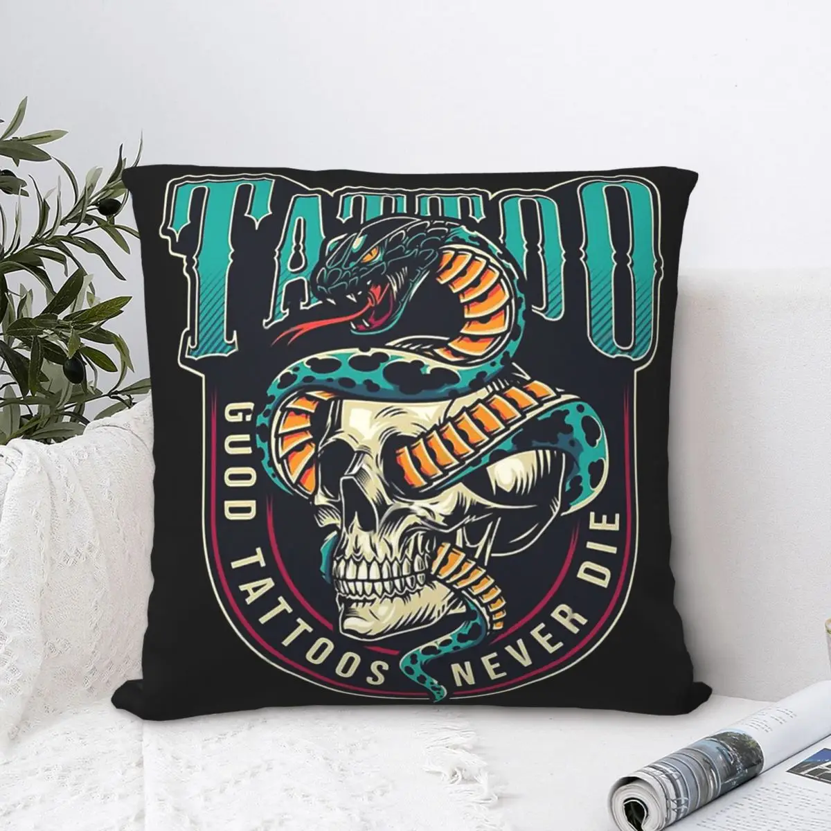 Vintage Snake Good Tattoos Never Die Throw Pillow Case Cobra Kai Amanda TV Plus Cushion Covers For Home Decorative Backpack