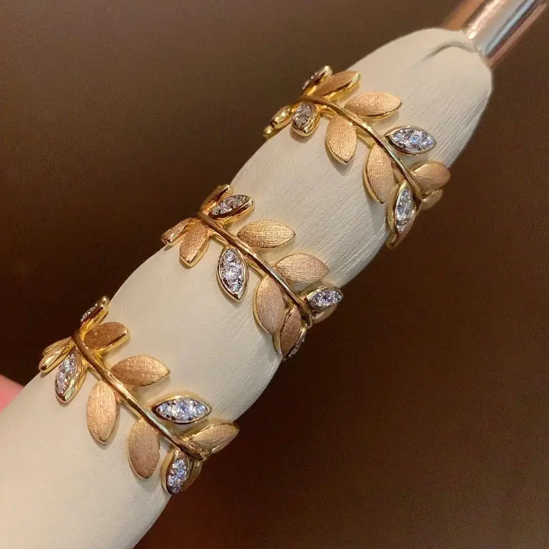Korean Fashion Exquisite Brushed Retro Gold Leaf Set Zircon Ring Temperament Women's Jewelry Friend Gift