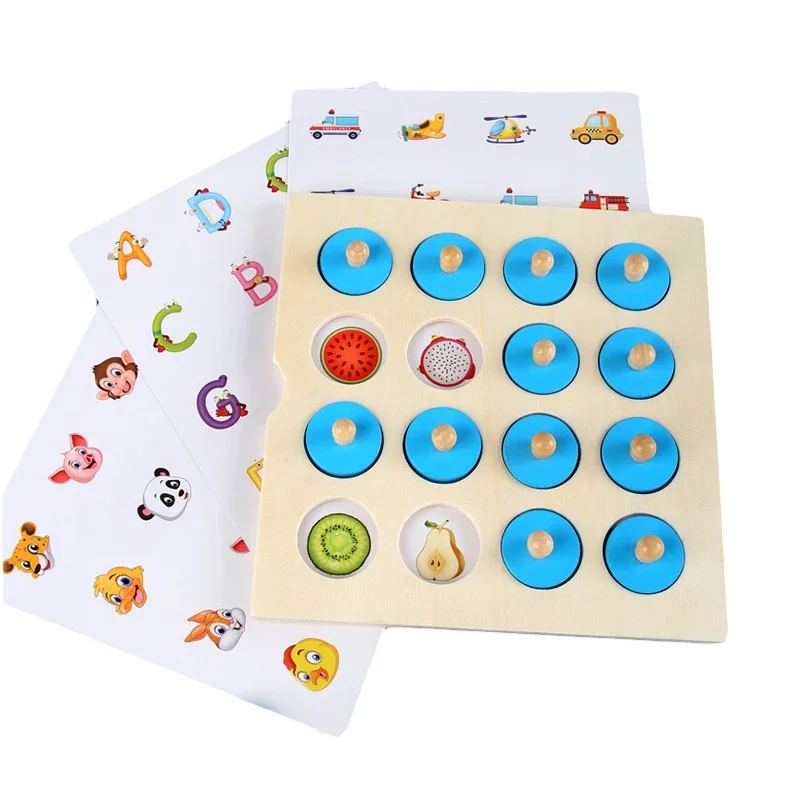 Montessori Mini gioco di scacchi di memoria Puzzle in legno 3D Board Giocattoli educativi per l'apprendimento precoce logico per bambini Bambini