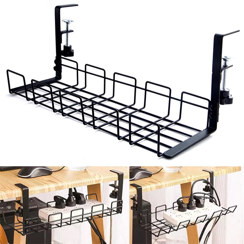 Under-desk Cable Management Rack Hanger Punch free Hanging Wire Storage Organizer Wire Power Board Adapter Holder Basket Shelf