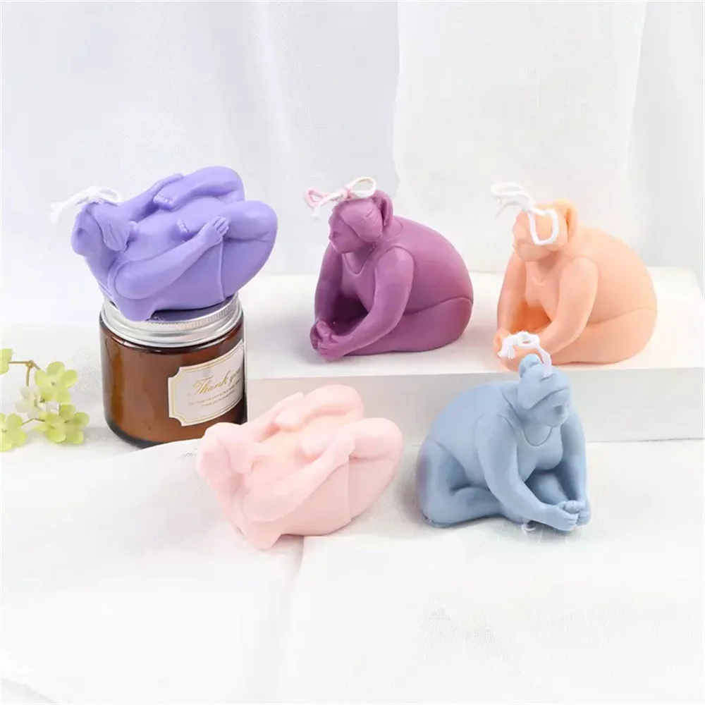 Statuary Decor Yoga Pose DIY Candle Moulds Plump Africa Woman Body Resin Casting Silicone Molds Busty Female Torso Plaster Maker