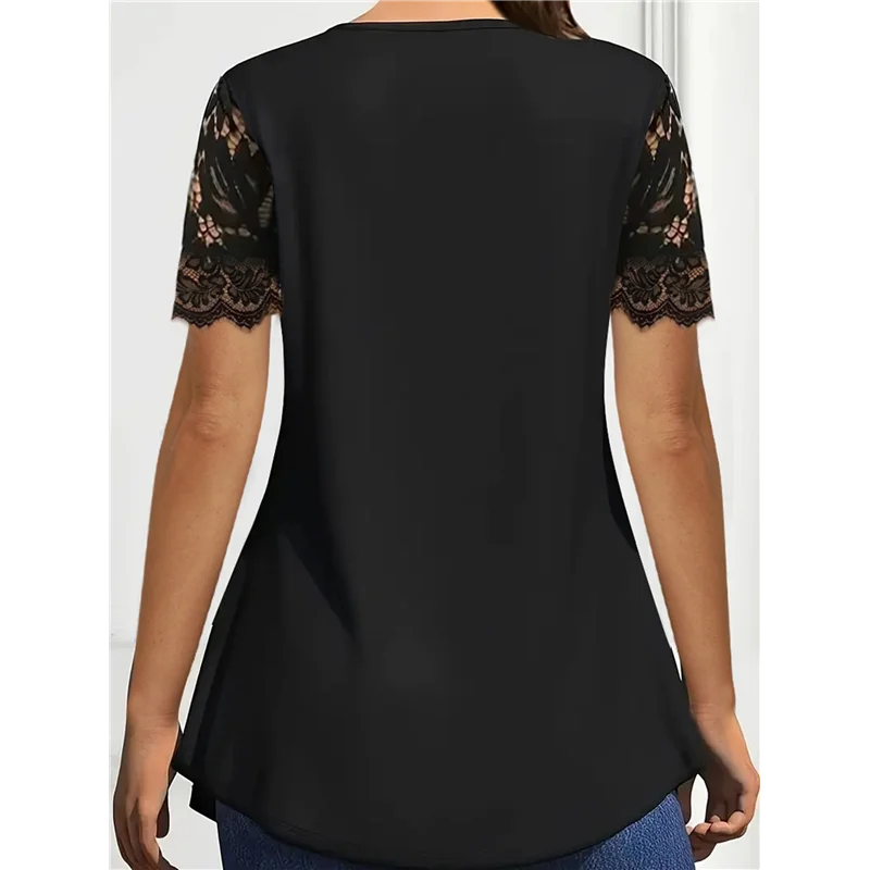 Женские топы больших размеров, рубашки на пуговицах с короткими рукавами, кружевные плиссированные туники на пуговицах с V-образным вырезом, блузки-туники