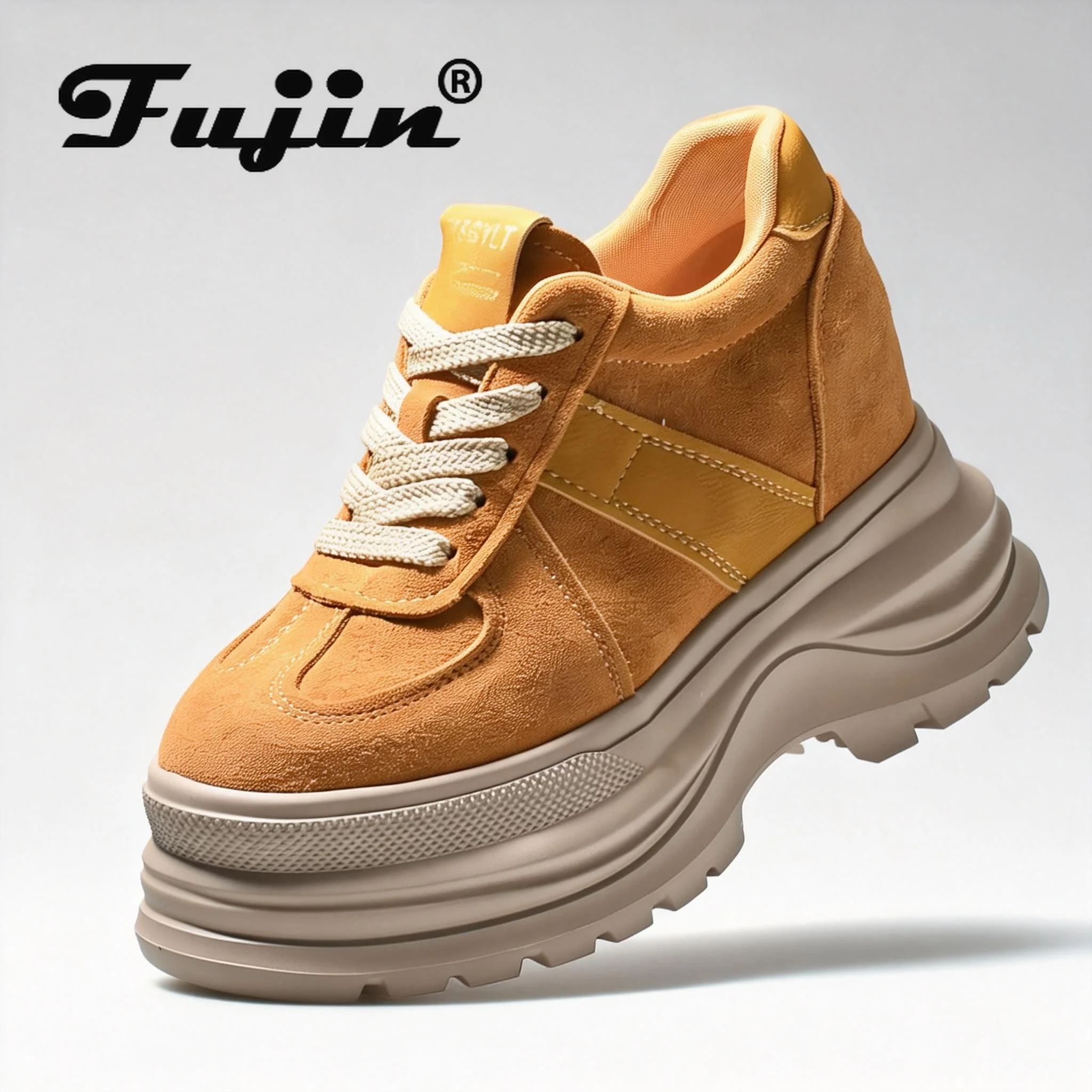 

Fujin Genuine Leather Suede Elevator Shoes for Petite Women New Chunky Platform Sneakers for Fall Spring with 12cm Height