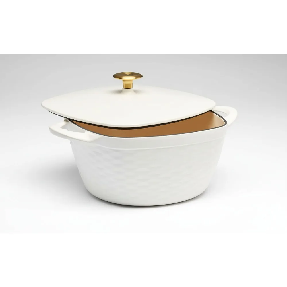 

7 Qt Enameled Cast Iron Square Dutch Oven - White | Slow Cooking & Baking | Family Kitchen Essential