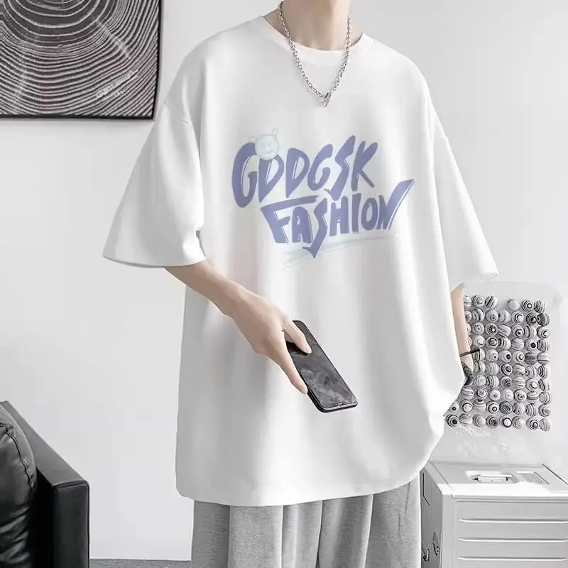 

Men Casual Suit Black White Short T-shirt Jeans Pants 2pcs Man's Clothing Summer Loose Solid Tops Trouser