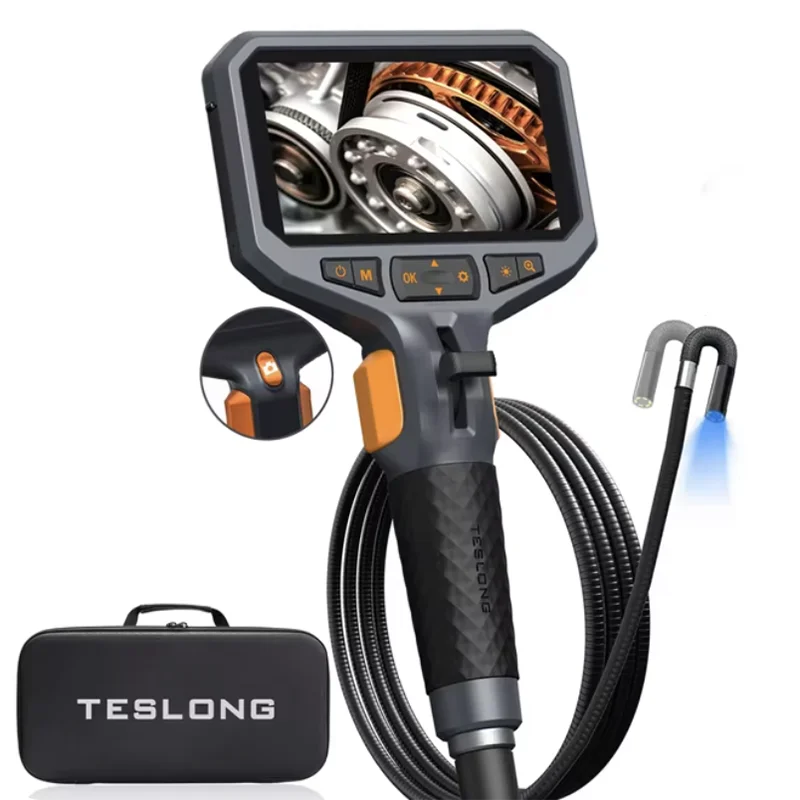 8.5MM Single/Dual Lens Articulating Borescope 1080P 5 Inch IPS Two Way 360° Steering Endoscope Camera 1.55m Snake Tube