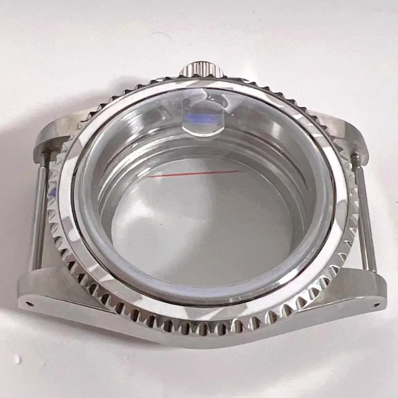 투명 블루 사파이어 스틸 케이스 포함 일방향 회전 돋보기, NH35 무브먼트 120 적합, 39.5mm