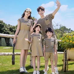 2024 Family Matching Tee Shirts for Dad Mother Daughter Shirt Dresses Striped Blouse Mommy and Me Clothes Mom Son Outfits