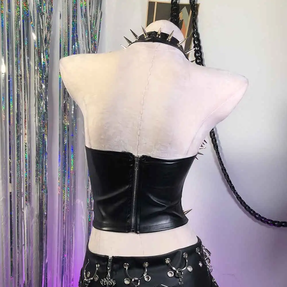 Anni '90 Grunge Harajuku Emo Gotico Cyber E-Girls Teschio Y2K TOPS Serbatoi Punk Rock Borchiato Rivetto Goth Fascia da smoking Fai da te Fatto a mano per adolescenti