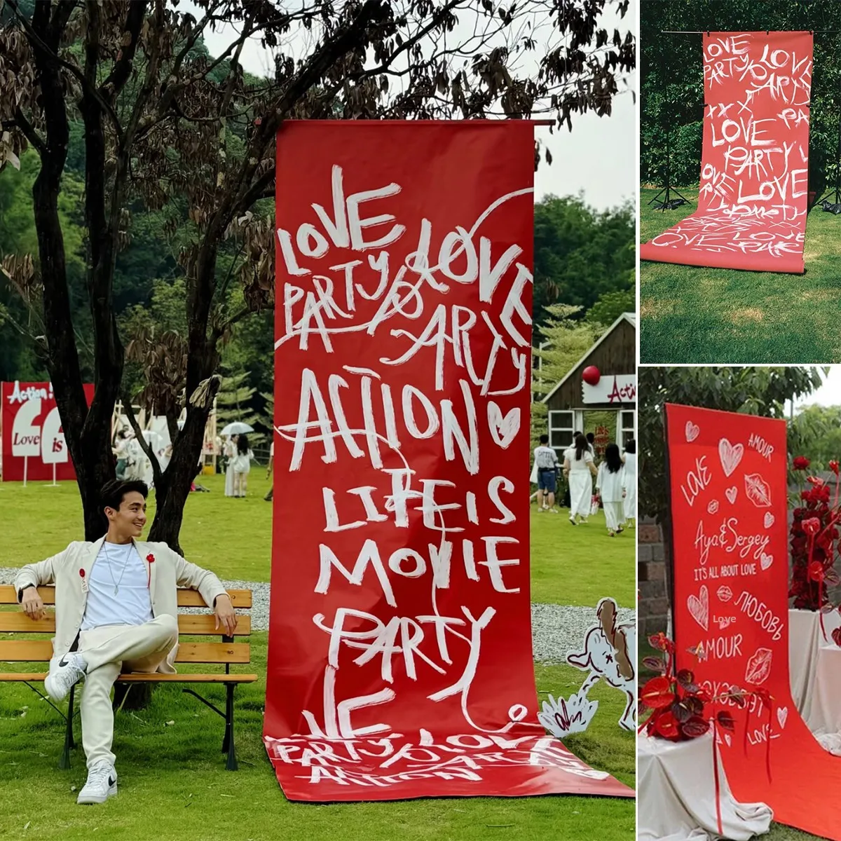 

Valentine's Day Wedding Atmosphere Decorative Hanging Cloth Red New Year's Festival Photography Props High Quality English Ba...